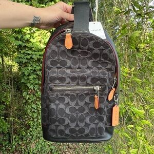 COACH Signature Black Denim Belt Bag Crossbody C0913 AUTHENTIC